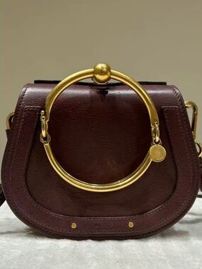 Women's Chloé pre-owned Dark Burgundy Leather Ring-Handle Shoulder Bag, Nile